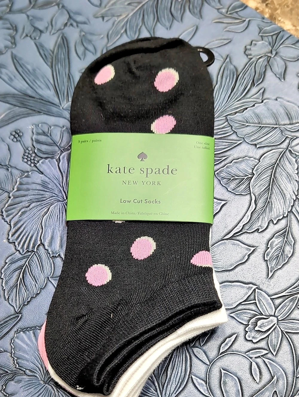 kate spade 3-Pack Low Cut Socks Polka Dot Black & Pink NWT